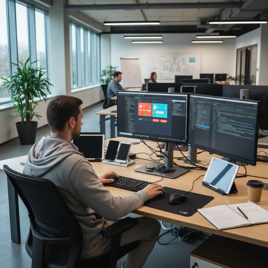 Desarrollador testeando app en emulador
